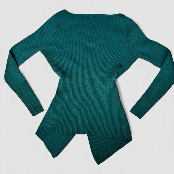 Qualfort Wrap Cardigan Knit Sweater Womens L Green Balletcore Warm Soft Cozy - Picture 3 of 8